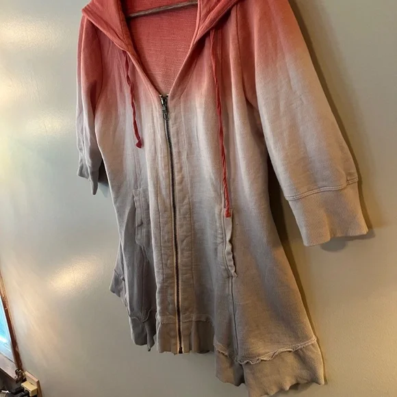 XCVI Women' s 3/4 Sleeve Hooded Zip Jacket Lightweight Gray/Orange Ombre--SZ Med - Picture 2 of 10
